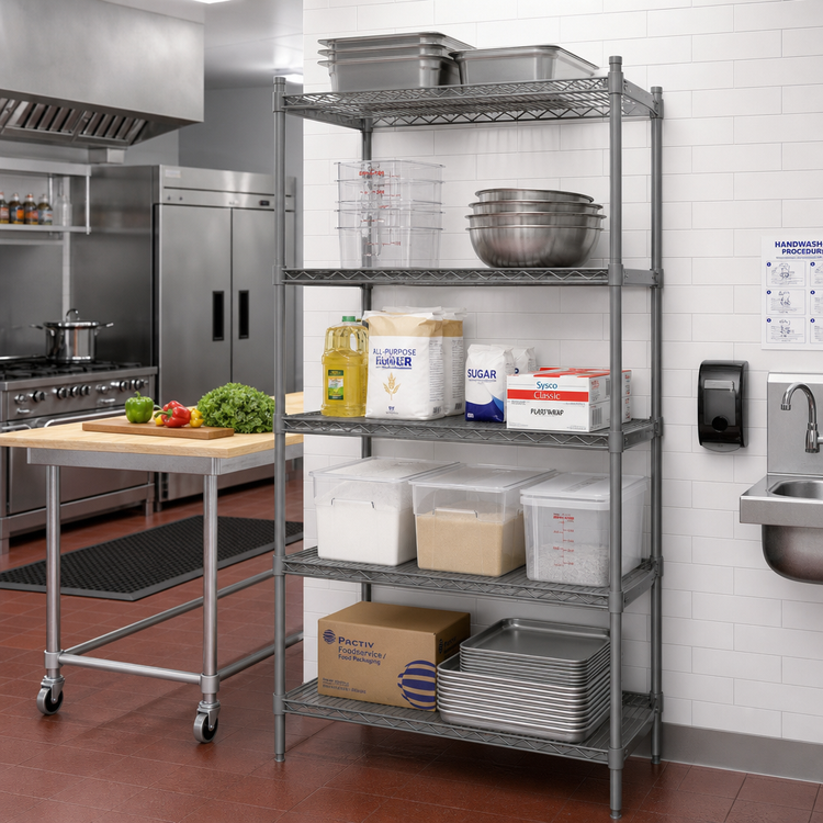 Product image #2 for Valu-Master 5-Tier Add-On Wire Shelving Unit, 24"W x 18"D x 86"H, Pewter Gray Epoxy Finish