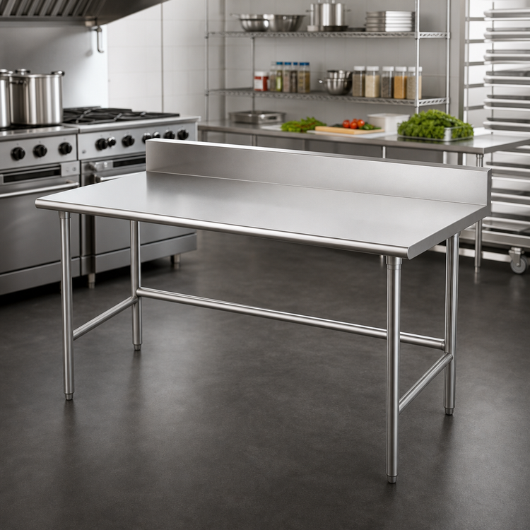 Product image #2 for Advance Tabco 72 Inch x 24 Inch 16 Gauge 430 Stainless Steel Open Base Work Table with 5 Inch Backsplash