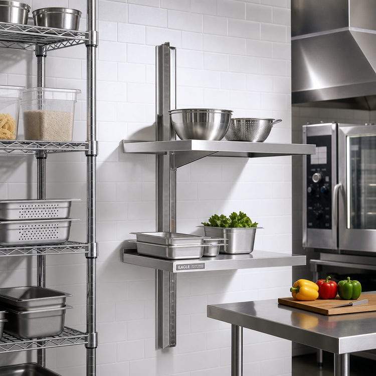 Product image #2 for Eagle Group 60-Inch Stainless Steel Wall-Mounted Cantilever Shelving Upright