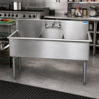 Thumbnail image #2 for BK Resources BK8BS-3-1221-12 39-Inch 3-Compartment Stainless Steel Sink with 8-Inch Backsplash, Galvanized Legs, and Basket Drains