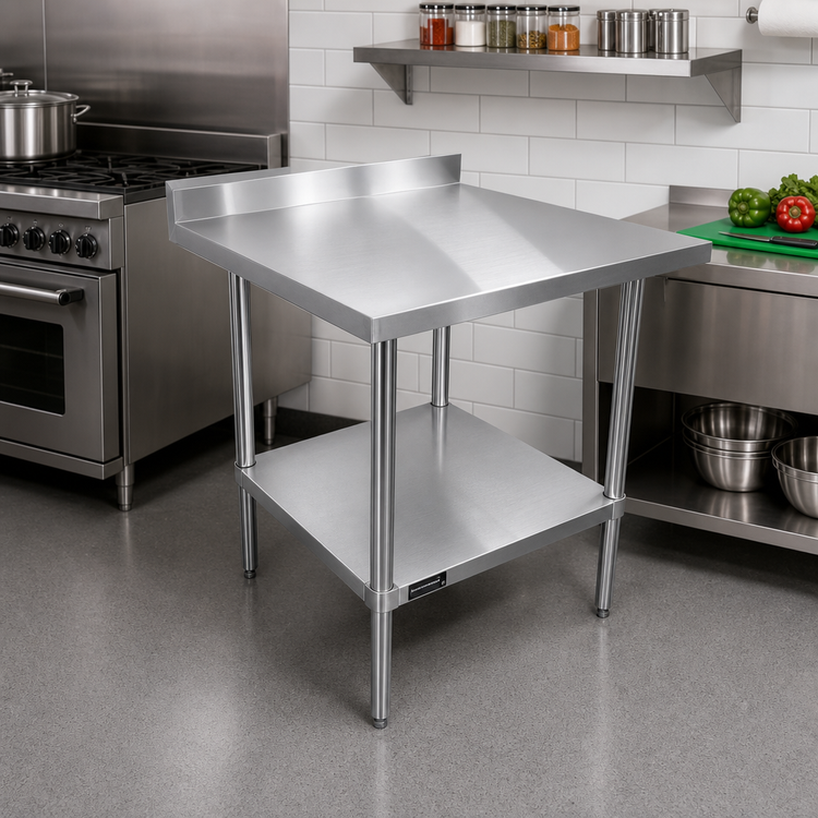 Product image #2 for Sapphire 30 x 24 Inch 18-Gauge 430 Stainless Steel Corner Work Table with 5-Inch Backsplash and Undershelf
