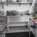 Thumbnail image #2 for Eagle Group 2136-3-16/3 Three-Compartment Utility Sink, 37-3/8"W x 25"D, 16-Gauge 304 Stainless Steel, 8" Backsplash, Galvanized Legs