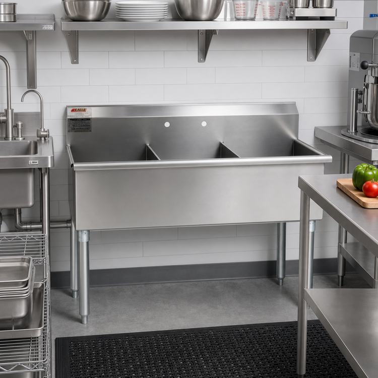 Product image #2 for Eagle Group Three-Compartment Utility Sink, 37-3/8" W x 25" D, 16-Gauge 304 Stainless Steel