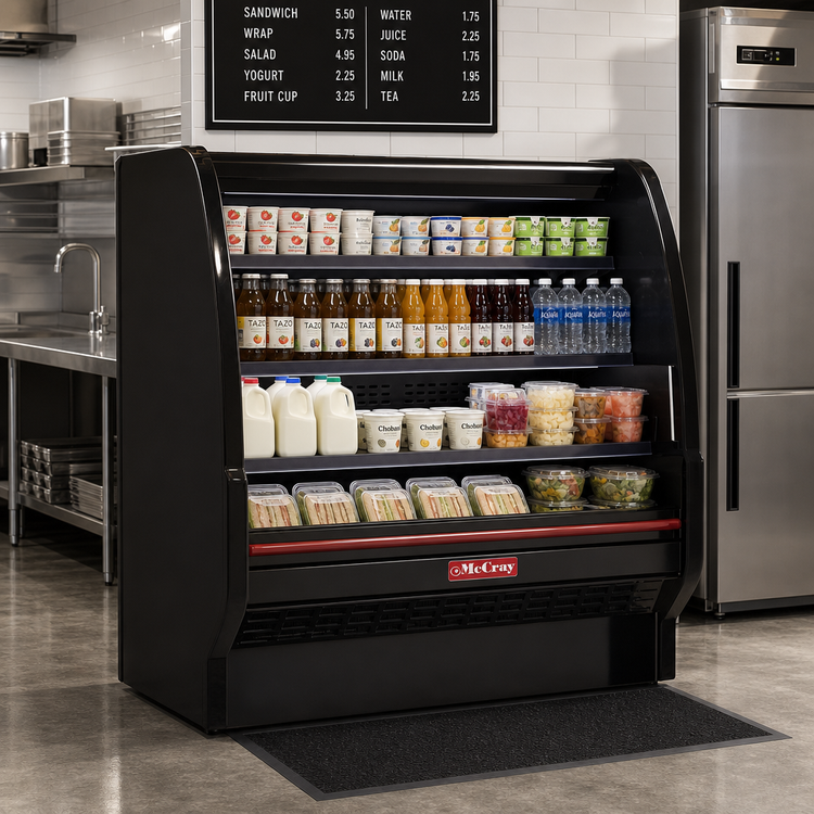 Product image #2 for Howard-McCray 40E Series 39-Inch Dairy Curved End Open Merchandiser with Self-Contained Refrigeration and LED Lighting - Black