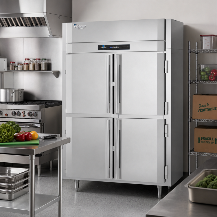Product image #2 for Victory UltraSpec Two-Section Shallow Depth Reach-In Freezer with Half-Height Solid Hinged Doors, 41.35 Cu. Ft.