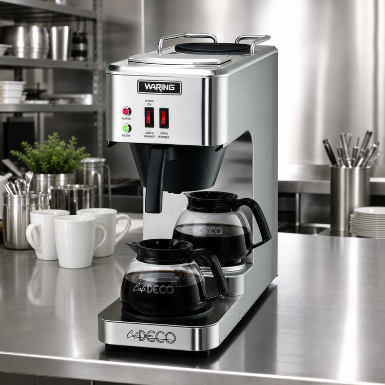 Product image #3 for Café Deco Portable Pour-Over Coffee Brewer with 2 Warmers for 64 oz. Glass Decanters