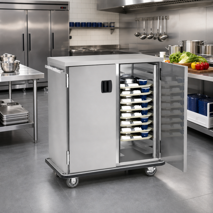 Product image #2 for FWE Ambient Insulated Stainless Steel 2-Door Meal Delivery Cart with 12 Pair Fixed Slides