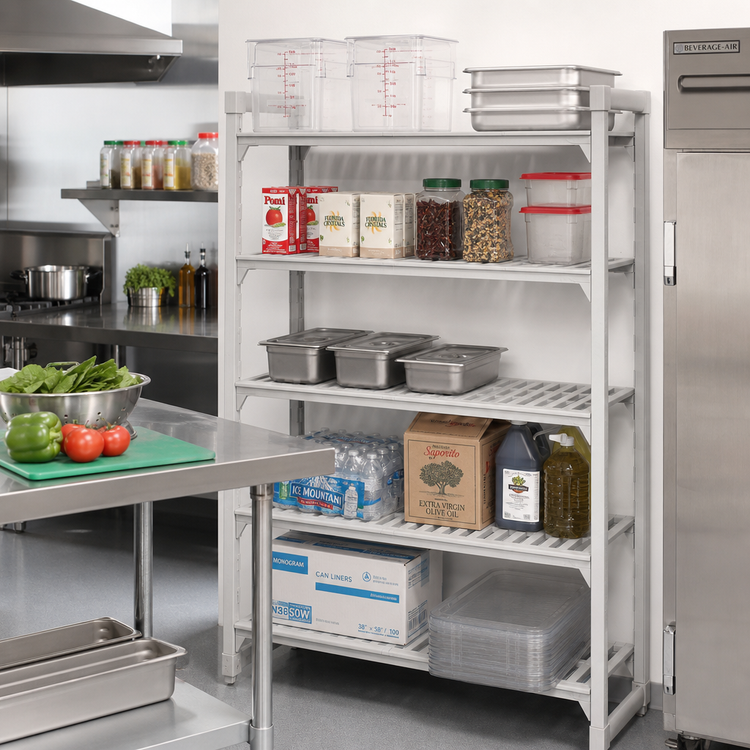 Product image #3 for Cambro Camshelving Premium 54-Inch Wide x 18-Inch Deep x 72-Inch High 5-Tier Vented Add-On Polymer Shelving Unit