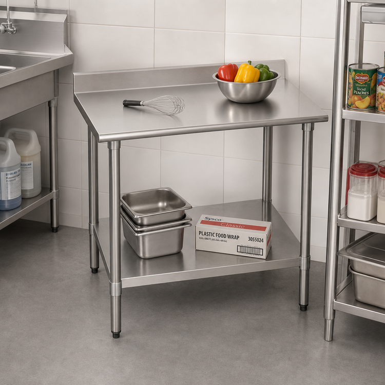 Product image #2 for Eagle Group BlendPort® Budget Series Corner Work Table, 30 x 30 Inches, 430 Stainless Steel Top, 4-1/2 Inch Backsplash