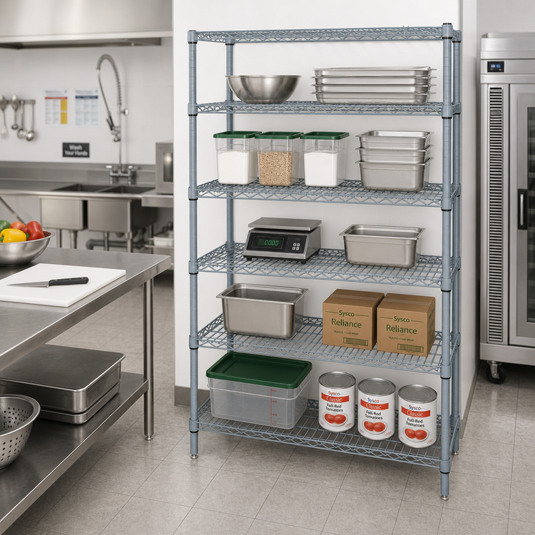 Product image #2 for Quantum Stationary Wire Shelving Starter Kit, 42"W x 24"D x 54"H, 5 Shelves, Gray Epoxy Antimicrobial Finish