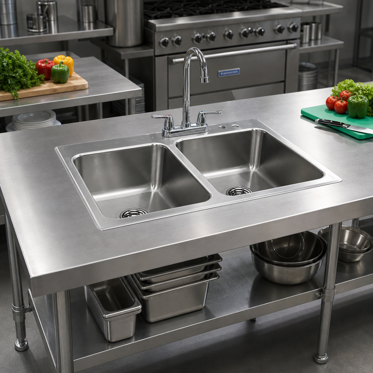 Product image #2 for Advance Tabco Smart Series 33-1/2 x 21-Inch 2-Compartment Self-Rimming Stainless Steel Drop-In Sink with 14 x 16 x 10-Inch Bowls