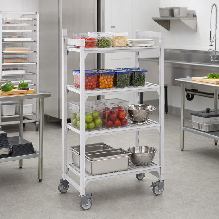 Product image #3 for Cambro Camshelving Premium High Density Mobile Starter Unit, 24 x 42 x 67-1/4 Inch, 4-Tier Solid, Speckled Gray