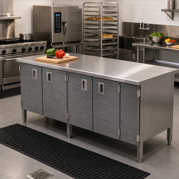 Product image #2 for John Boos 72 Inch x 24 Inch Enclosed Base Work Table with Hinged Doors, Stainless Steel Flat Top