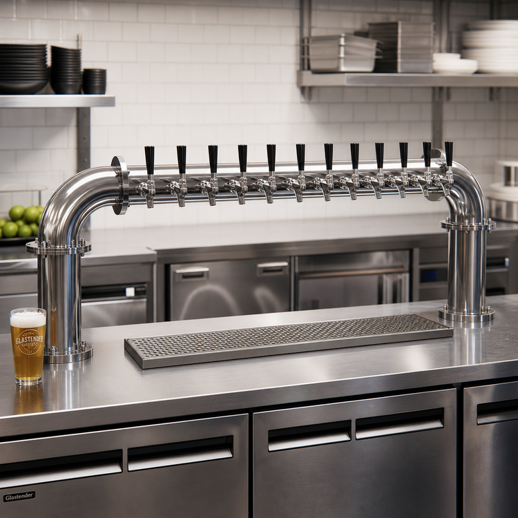 Product image #2 for Glastender Countertop Pipe Pass-Thru Glycol-Cooled Draft Dispensing Tower with 12 Stainless Steel Faucets