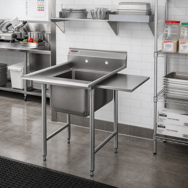 Product image #2 for Eagle Group 314 Series Floor Model 1-Compartment Sink with Left and Right Drainboards, 304 Stainless Steel