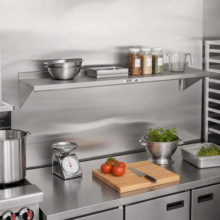 Product image #2 for John Boos Stallion Wall-Mounted Stainless Steel Shelf, 60 x 12 Inches, Safety Edge