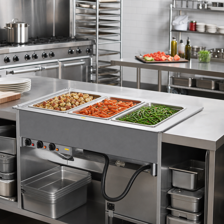 Product image #2 for Vollrath Three-Well Drop-In Hot Food Well with Auto-Fill Manifold Drain, Full-Size Pans, 208-240V