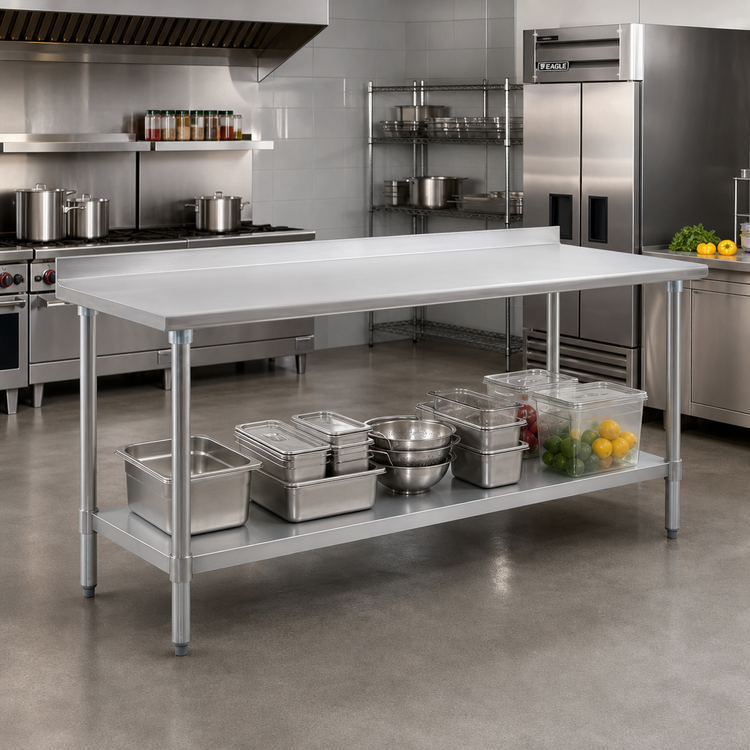 Product image #2 for Eagle Deluxe Series 144-Inch x 30-Inch Stainless Steel Work Table with Rear Upturn and Adjustable Undershelf