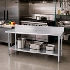Thumbnail image #2 for Duke Manufacturing 314-3084-5R 84 x 30 in Stainless Steel Work Table with 5 in Rear Riser and Galvanized Undershelf