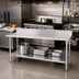 Thumbnail image #2 for Duke 84-Inch Wide x 30-Inch Deep Stainless Steel Work Table with 5-Inch Rear Riser and Galvanized Undershelf