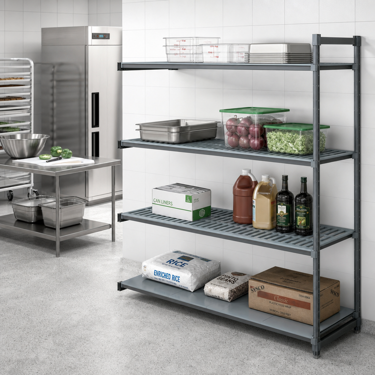 Product image #2 for Cambro Camshelving Basics Plus 24" x 36" x 84" 4-Tier Add-On Polymer Shelving Unit, Vented/Solid, Brushed Graphite