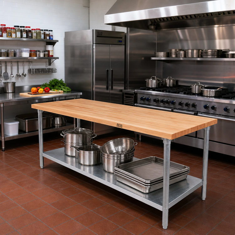 Product image #2 for John Boos 84 Inch x 24 Inch Wood Top Work Table with Adjustable Undershelf, Galvanized Legs