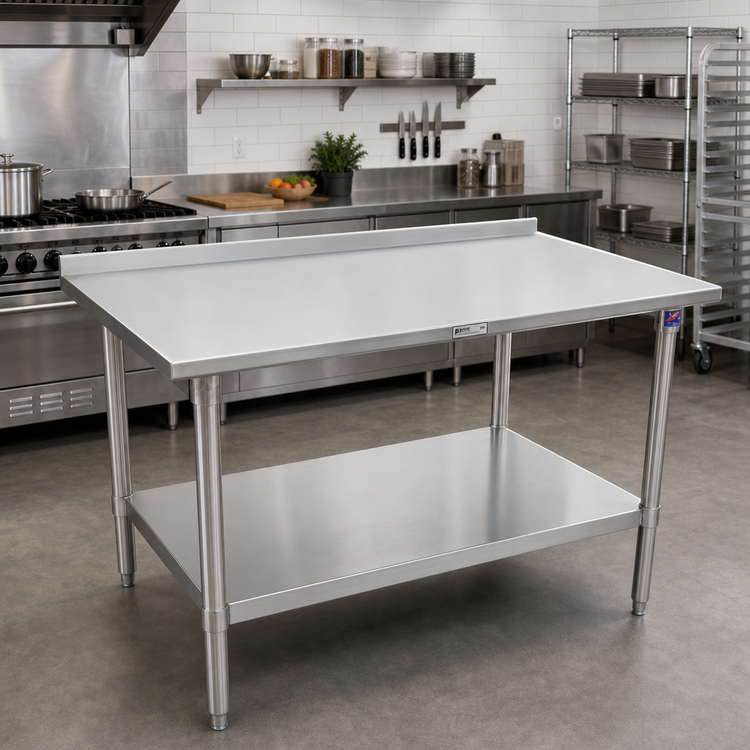 Product image #2 for John Boos Stallion 84" x 24" 14-Gauge Stainless Steel Work Table with 1-1/2" Rear Up-Turn and Adjustable Undershelf