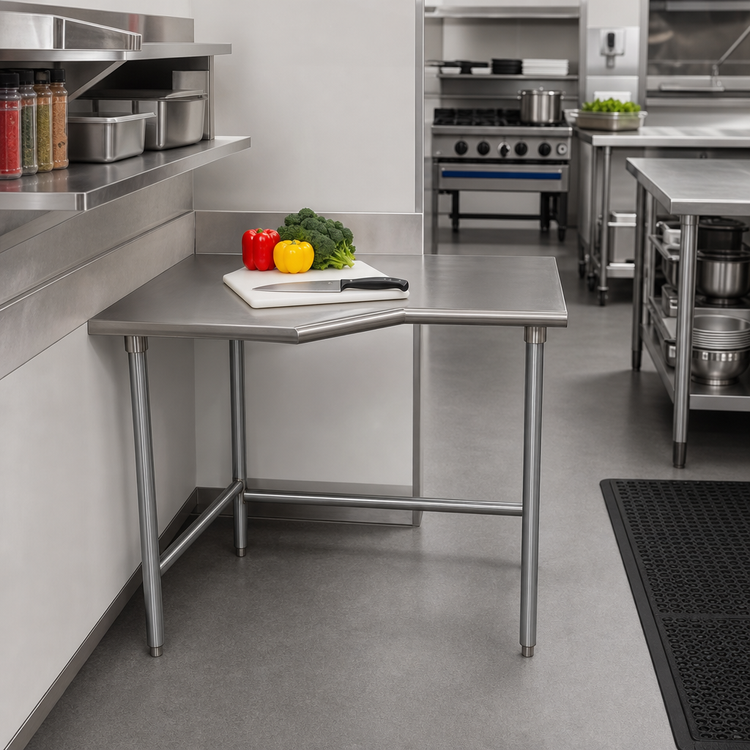 Product image #2 for Advance Tabco 30" x 30" Corner Work Table with 14-Gauge 304 Stainless Steel Top and Galvanized Open Base