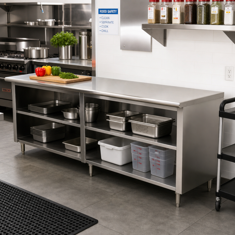 Product image #2 for Advance Tabco Special Value Economy 108 Inch x 24 Inch Open Base Stainless Steel Work Table with Mid-Shelf