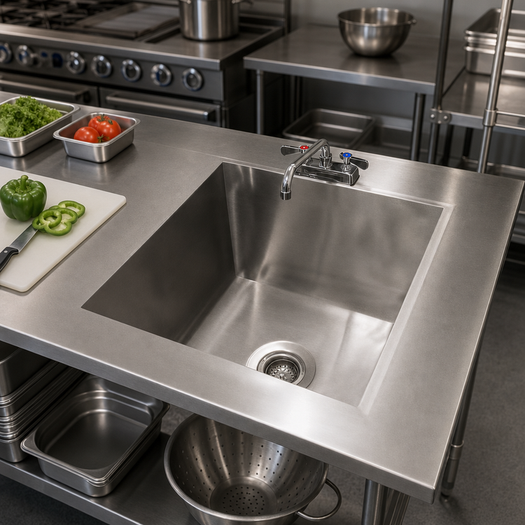 Product image #2 for Advance Tabco Single Bowl Welded Table Top Sink with 20 x 20 x 8 Inch Bowl and Faucet