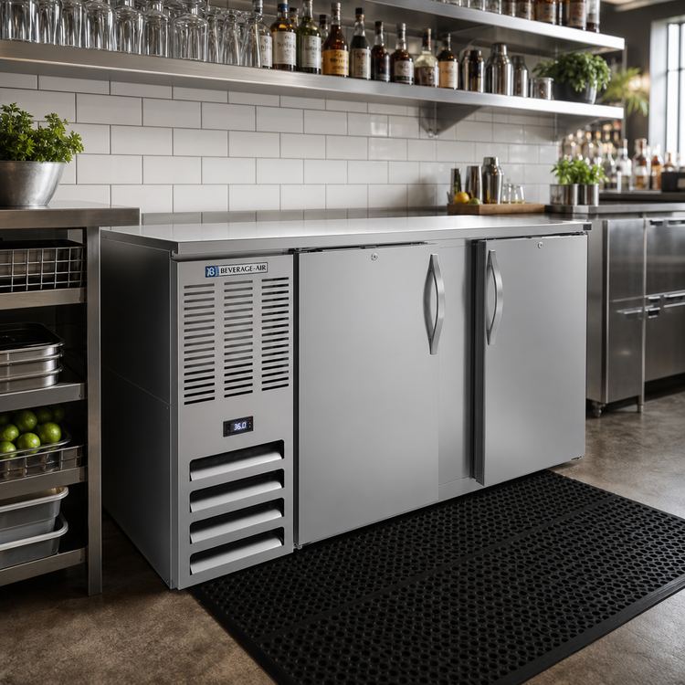 Product image #2 for Beverage-Air 58-Inch Two-Section Food-Rated Solid Door Back Bar Refrigerator, Self-Contained, Stainless Steel