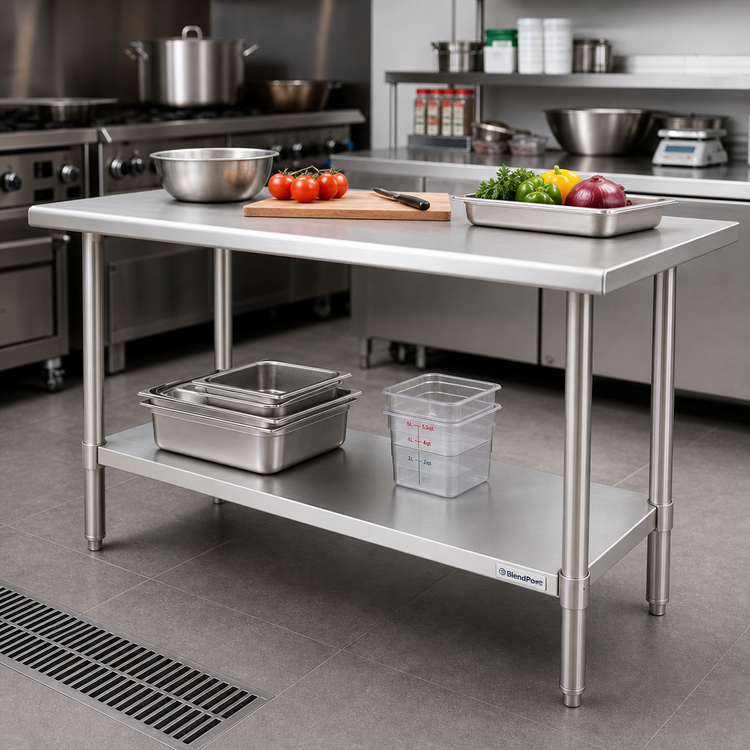 Product image #2 for BlendPort EL Series 72 x 30 Inch Flat Top Stainless Steel Work Table with Galvanized Undershelf