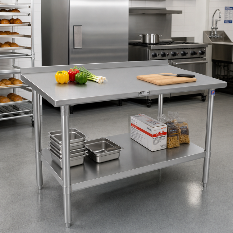 Product image #2 for John Boos Stallion 84-Inch x 30-Inch Stainless Steel Work Table with Rear Up-Turn and Undershelf