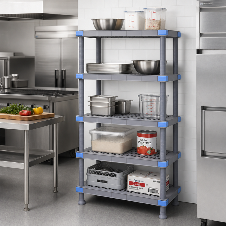 Product image #2 for Quantum Millenia 24" W x 21" D x 62" H Polymer Starter Shelving Unit with 5 Open Grid Shelves, Gray