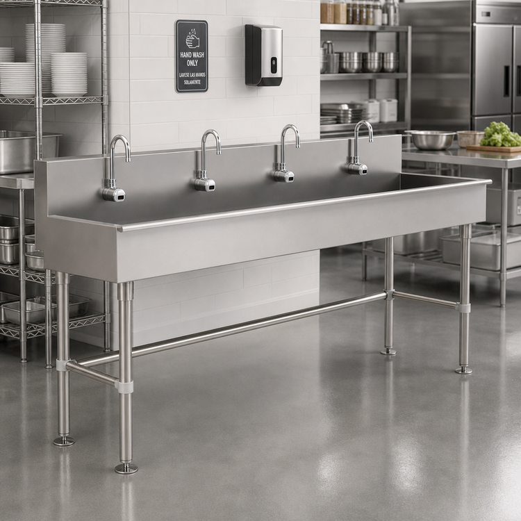 Product image #2 for Advance Tabco 4-Station Multiwash Freestanding Hand Wash Sink with Electronic Faucets, 80 Inch