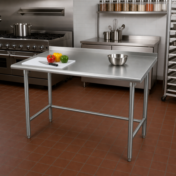 Product image #2 for Advance Tabco Special Value Series 60-Inch x 24-Inch Open Base Stainless Steel Work Table with 1-1/2-Inch Rear Splash