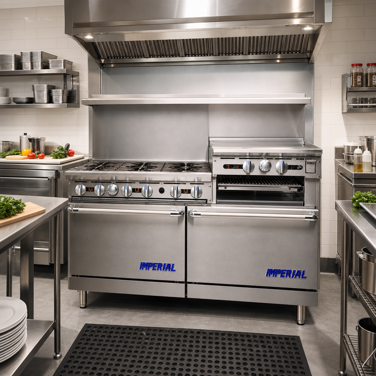 Product image #2 for Imperial Pro Series 60-Inch Gas Restaurant Range with 6 Open Burners, 24-Inch Griddle/Broiler and 2 Convection Ovens