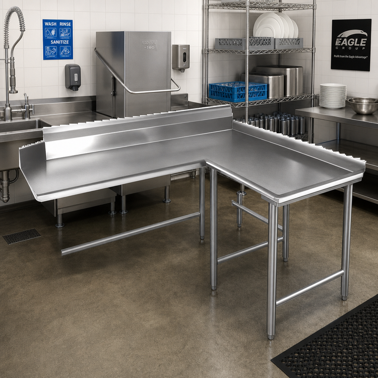 Product image #2 for Eagle Group Clean Dishtable, Island Design, Right-Hand, 48-Inch, 16 Gauge 430 Stainless Steel Top