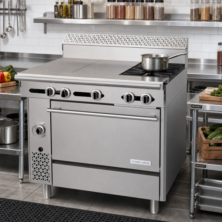 Product image #2 for Garland Cuisine Series Heavy Duty 36-Inch Natural Gas Range with 2 Open Burners, 2 Hot Tops, and Standard Oven
