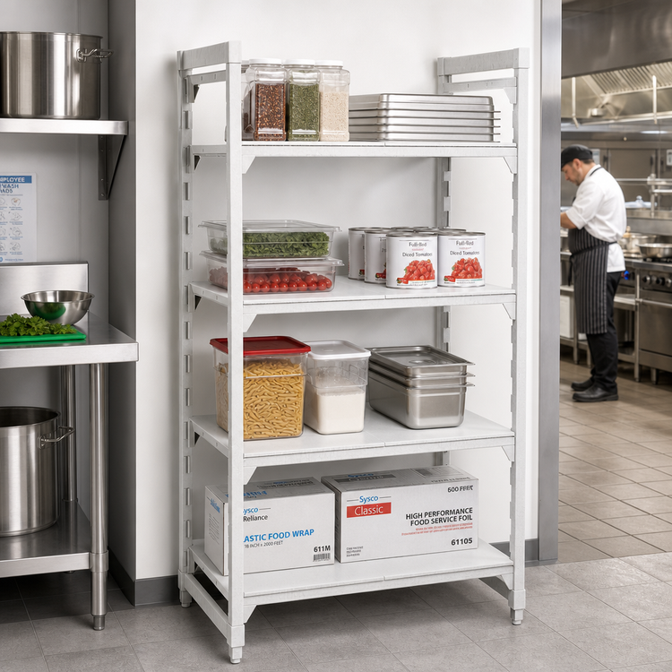 Product image #3 for Cambro Camshelving Premium 4-Shelf Solid Stationary Starter Unit, 24W x 60L x 84H, Speckled Gray