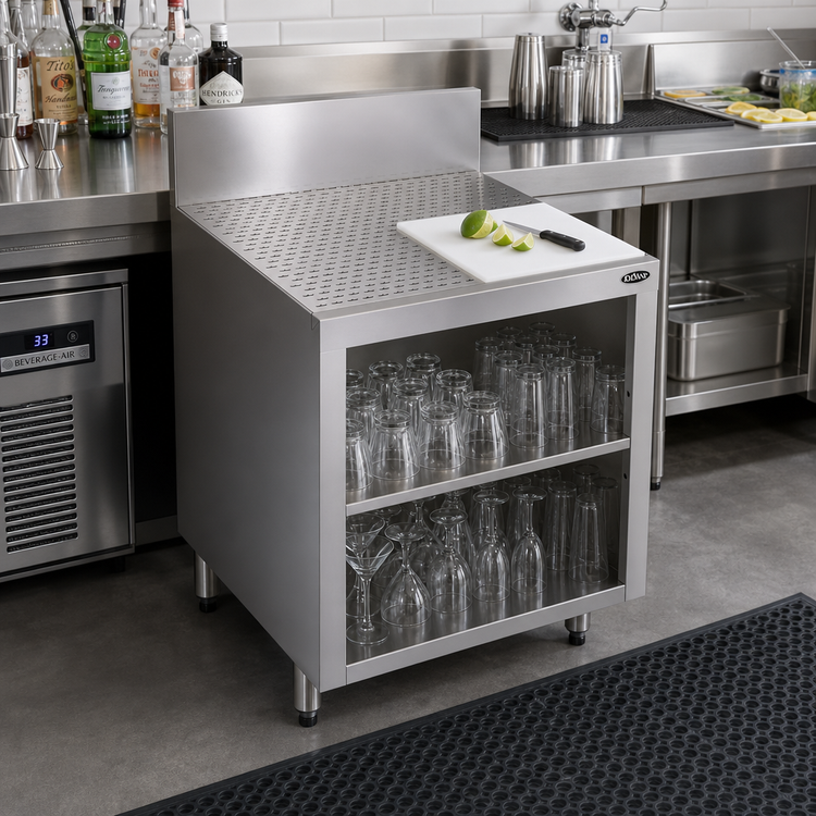 Product image #2 for Royal Series Underbar Glass Rack Storage Unit with Flat Drainboard Top, Middle Shelf and Cutting Board, 24 x 24 Inches