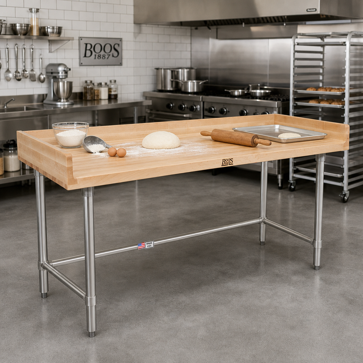 Product image #2 for John Boos 96-Inch Baker's Top Wood Work Table with 1-3/4-Inch Maple Top and Stainless Steel Base