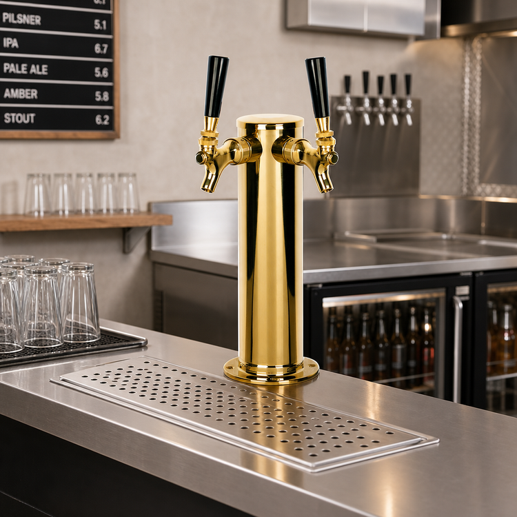 Product image #2 for Micro Matic D4743DT-PVD Air-Cooled 3-Inch Single Column 2-Faucet Draft Beer Tower with PVD Brass Finish