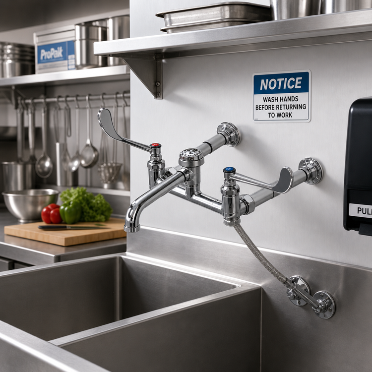 Product image #2 for T&S Brass Wall-Mount Service Sink Faucet, 8-Inch Centers, Vacuum Breaker, 6-Inch Wrist Handles
