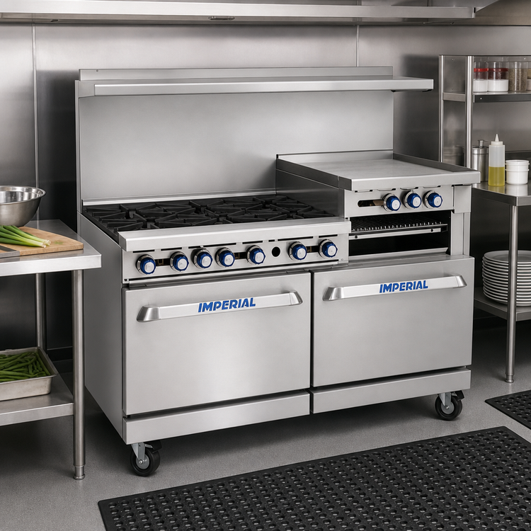 Product image #2 for Imperial Pro Series 60-Inch Gas Restaurant Range with Griddle, Standard Oven, and Open Cabinet Base