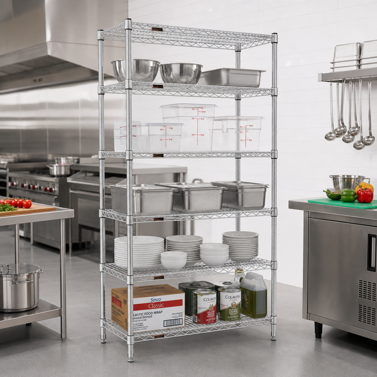 Product image #2 for Eagle Group 5-Tier Wire Shelving Starter Unit, 48" W x 24" D x 74" H, Stainless Steel Finish