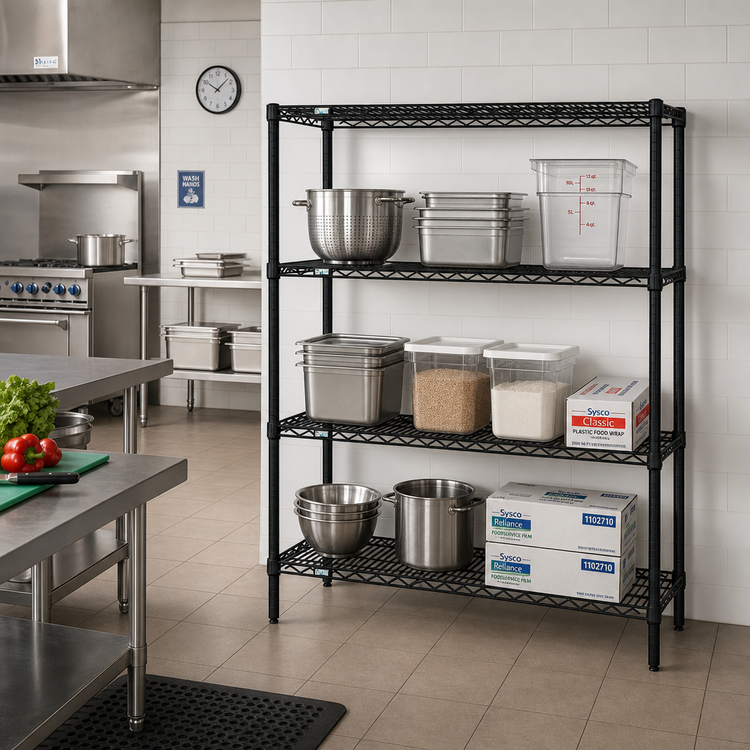 Product image #2 for Quantum 72 Inch W x 30 Inch D x 54 Inch H Black Epoxy Stationary Wire Shelving Starter Kit