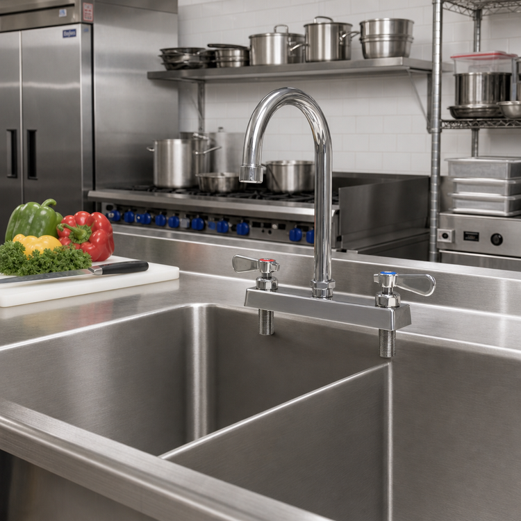 Product image #2 for BK Resources Evolution Deck Mount Manual Faucet with 8-Inch Gooseneck Spout, 8-Inch Centers