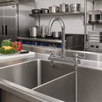 Thumbnail image #2 for BK Resources EVO-8DM-8G Deck-Mount Manual Faucet, 8-Inch Centers, 8-Inch Gooseneck Spout, Ceramic Valves, Lead-Free Stainless Steel