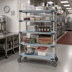Thumbnail image #2 for Metro MetroMax 4 5X337PG4 5-Tier Mobile Polymer Shelving Starter Unit, 4 Open Grid Shelves and 1 Solid Mat Shelf, 36 x 18 x 80 Inches